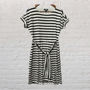 Chaps Black White‎ Striped Midi Dress Stretchy Faux Wrap Lined Knee Length Small